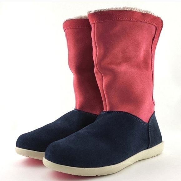 Crocs Adela Women's Foldover Fuzz Leather  Pink Boots Poppy Stucco Navy Size 6 - Picture 4 of 15